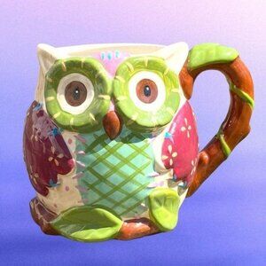 Pier 1 Pier One Hand Painted 3D Owl Hoot Hoot Large Mug